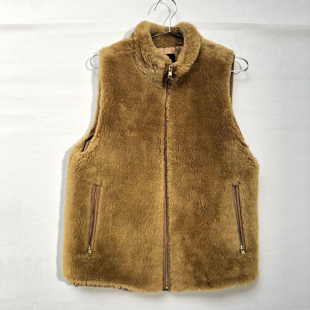 J.CREW Excursion Plush Fleece Teddy Vest Golden Hickory Camel Tan M